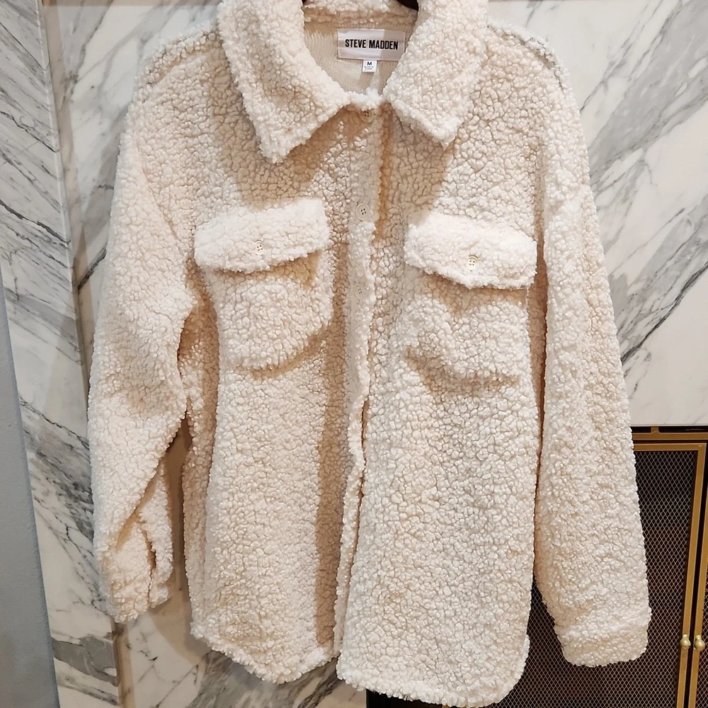 Steve Madden Off-White Sherpa Coat - Picture 10 of 10